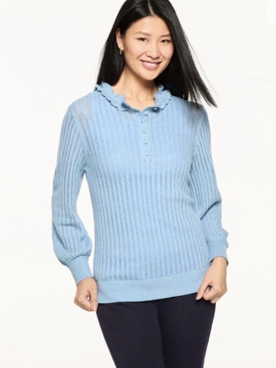 Talbots Sweaters - Talbots Ruffle Neck Henley pullover Bluebell Heather